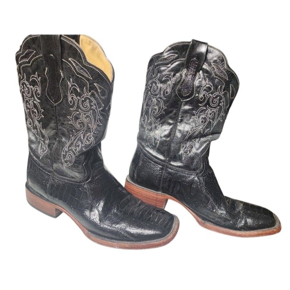 Arango Original Croc Caiman Belly Leather Midnight Black Square Toe Cowboy Sz 11